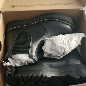 Dr. Martens Black Leather Men's Boots with Yellow Stitching